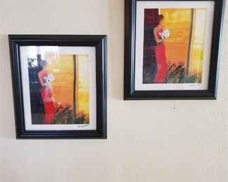 Two ladies in red signed prints $30 for the pair