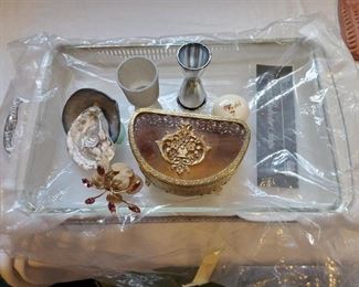 8 piece lot gold dresser box shells chafing $25