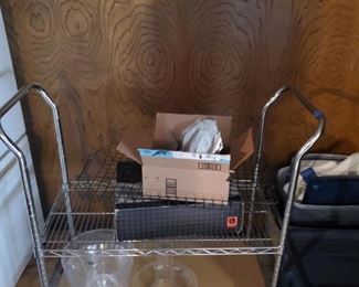 Wire metal cart with lucite buckets $25