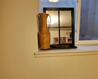 2 piece lot green mirror shelf wicker vase $20