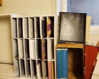 All office supplies on white shelf $10