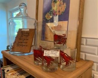 Vintage Set of 5 Crawfish, Shrimp and Crab Glasses $40 Item#69