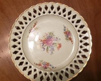 8 Hand Painted MK Porcelain Floral Reticulated Vintage Decorative Plate, c. 1950's =$30.00  For Pick up Appointment  Please call or text 760-662-7662