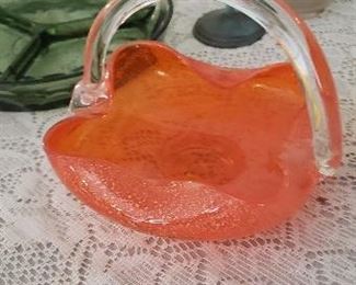 Gorgeous Vintage Orange Art Glass Basket 7" $15.00   For Pick up Appointment  Please call or text 760-662-7662