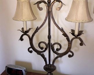 $95~~Really nice decorative metal, 
2 light lamp  31” tall x 19” wide 
