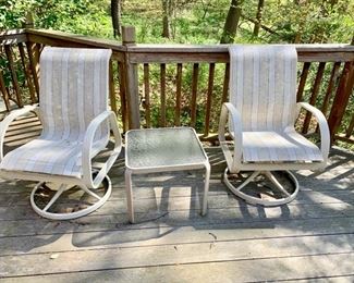 1. Set of Four Mesh Swivel Chairs $ 400.00 
3. Set of 2 Glass Top End Tables  $ 100.00 