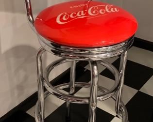 14. Coca-Cola Swivel Bar Chair on Chrome Base (16'' x 43'') $ 110.00