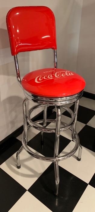 14. Coca-Cola Swivel Bar Chair on Chrome Base (16'' x 43'')	 $ 110.00 