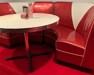 16. 2 Pc. Retro Semi Circle Banquette (92'' x 44'' x 38'')	 $ 1,200.00 
17. Retro Formica Top Table w/ Chrome Pedestal Base (45'' x 31'')	 $ 200.00 