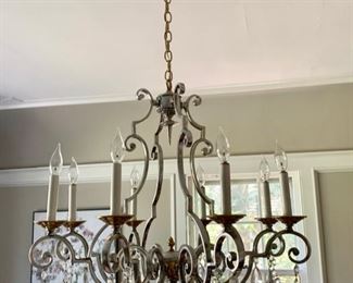 73. 8 Candle Pewter Chandelier w/ Brass Accents (30'' x 28'')	 $ 3,500.00 