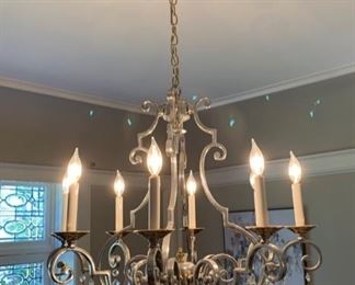 73. 8 Candle Pewter Chandelier w/ Brass Accents (30'' x 28'')	 $ 3,500.00 