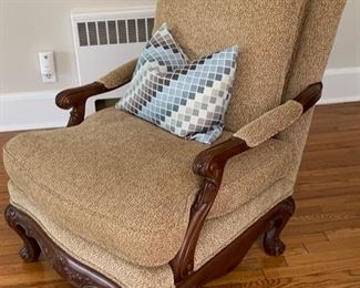 83. Pair of Henredon Upholstered Chairs w/ Carved Wood Detail AS IS (31'' x 33'' x 44'') $ 950.00