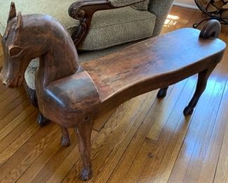 91. Carved Horse Side Table (42'' x 11'' x 28'')	 $ 190.00 