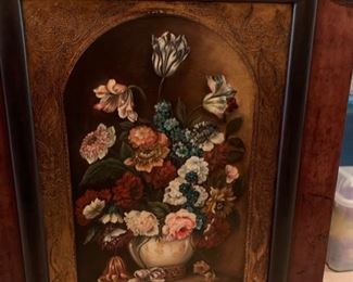 181. Floral Still Life w/ Leather Wrapped Frame (40'' x 30'') from Wentworth Gallery $ 800.00