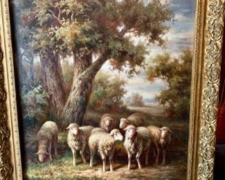 188. Signed Landscape w/ Sheep by G. Gaitte (46'' x 59'') from Wentworth Gallery	 $ 750.00 