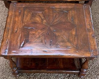 53. Theodore Alexander "Castle Bromwich Antique Wood by Hanel" Coffee Table (54'' x 32'' x 20'') w/ 2 Pullout Side Tables (20'' x 26'' x 18'')  	 $ 650.00 