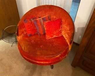 Adrian Pearsall Round Mid Century crushed orange velvet Swivel Chair