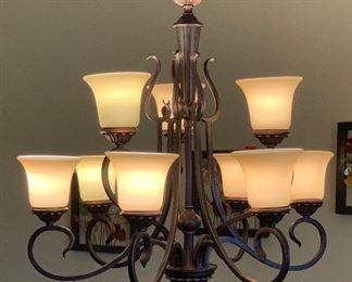 9 Light Rustic Chandelier  Light (BUYER REMOVAL)	31in H x 31in diameter	
