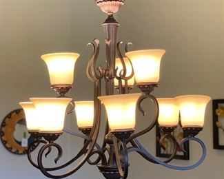 9 Light Rustic Chandelier  Light (BUYER REMOVAL)	31in H x 31in diameter	