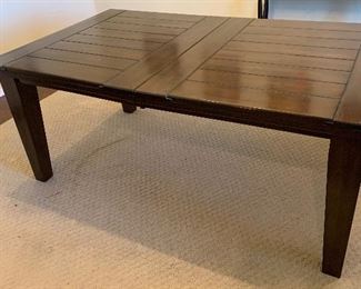 Espresso Rustic Dining Table w/ 8 Chairs	Table: 30x43x72-90in.  Chairs: 40x22x21in seat: 19in	HxWxD