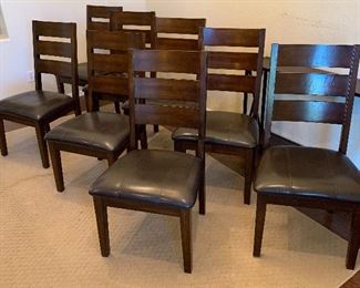 Espresso Rustic Dining Table w/ 8 Chairs	Table: 30x43x72-90in.  Chairs: 40x22x21in seat: 19in	HxWxD