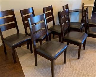 Espresso Rustic Dining Table w/ 8 Chairs	Table: 30x43x72-90in.  Chairs: 40x22x21in seat: 19in	HxWxD