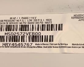Maytag 25.5 CU FT. Refrigerator Side by Side  MSD2572VEB00	69.5x36x34in	HxWxD (BUYER REMOVAL)