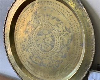 24in MCM Vintage Hong Kong Brass Tray Wall Hanging Asian	24in Diameter	