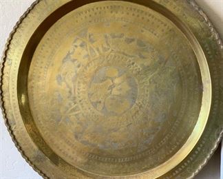24in MCM Vintage Hong Kong Brass Tray Wall Hanging Asian	24in Diameter	