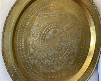 24in MCM Vintage Hong Kong Brass Tray Wall Hanging Asian	24in Diameter	