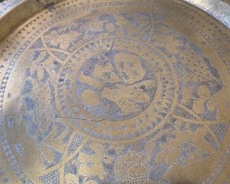 24in MCM Vintage Hong Kong Brass Tray Wall Hanging Asian	24in Diameter	