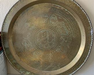 30in MCM Vintage Asian Brass Tray Wall Hanging	30in Diameter	