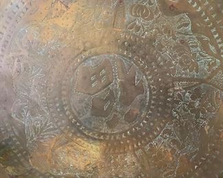 30in MCM Vintage Asian Brass Tray Wall Hanging	30in Diameter	