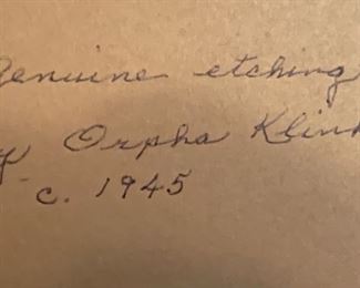 *Signed* Numbered Orpha Klinker Serenity etching	22x16