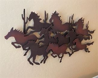 Rustic metal horses running wall sculpture	33x18	