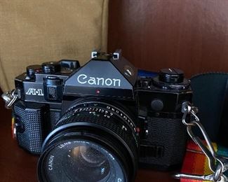 Canon A-1 camera  package with 50mm F1.8 lens and flash	