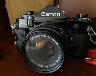 Canon A-1 camera  package with 50mm F1.8 lens and flash	