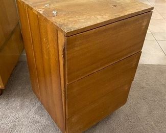 Mid century 2 drawer nightstand need refinishing # 1 of 2	26.5x16x16	HxWxD