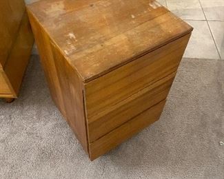 Mid century 2 drawer nightstand need refinishing # 1 of 2	26.5x16x16	HxWxD