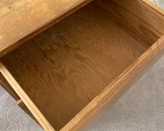 Mid century 2 drawer nightstand need refinishing # 1 of 2	26.5x16x16	HxWxD