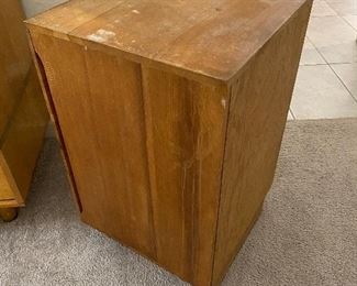 Mid century 2 drawer nightstand need refinishing # 1 of 2	26.5x16x16	HxWxD