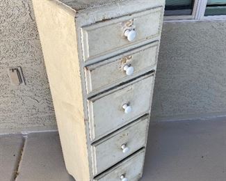 White 5 drawer tall cabinet	38.5x12x12	HxWxD