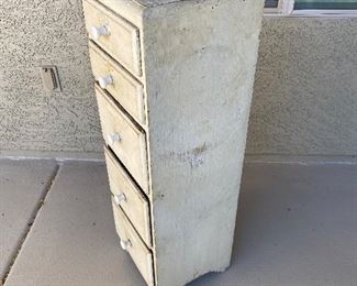 White 5 drawer tall cabinet	38.5x12x12	HxWxD