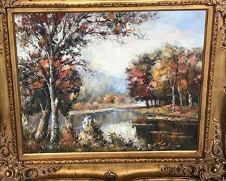another larger autumn oil painting- the painting measures  20 “ x 24 “and the frame measures 29.5” x 33.5” 