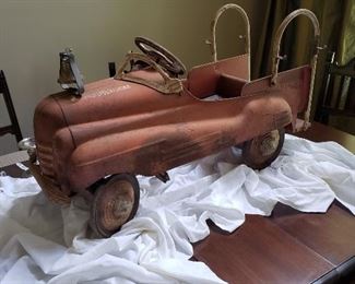 precious well loved fire truck pedal car from the fifties!!