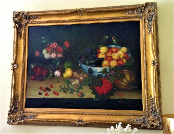 Still Life with Fruit and Flowers. Oil on canvas. Artist is      Robert Elgas     30" x 40"     $650.00