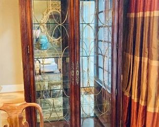 Hickory White Lighted China Cabinet                                
===> $ 1,200/OBO                                                        
Dimensions: 44.5" W x 87.5" H x 16.5" D                                                 Beveled Glass front & Side panels with brass embellishments 