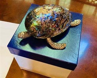 NIB (New In Box) Silver Plate Sea Turtle Paperweight with Paua Shell ===> $200