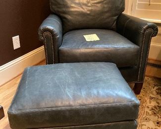 Wesley Hall Leather Chair & Ottoman ===> $750   Dimensions: 32” W x 36” H 