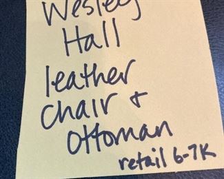 ALT VIEW: Wesley Hall Leather Chair & Ottoman ===> $750   Dimensions: 32” W x 36” H 